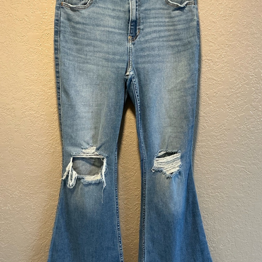 Hollister Medium Blue Ripped Flare Jeans